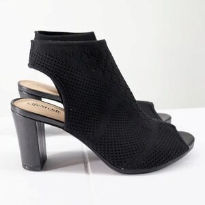 LifeStride Alita Black Woven Knit Peep Toe Slingback Block Heel Sandals NIB 7.5